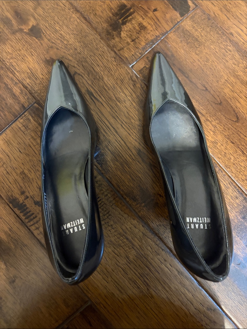 Stuart Weitzman Black Patent Pointed Toe Pumps - Classic Gloss Finish